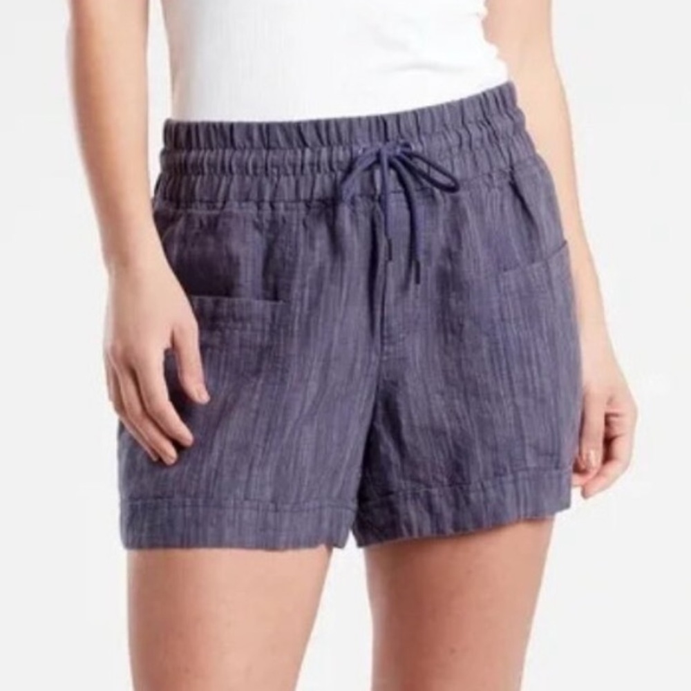 Athleta Cabo Linen Textured Short Size 6 Pull-On Comfy Earthy Blue 4” Athletic